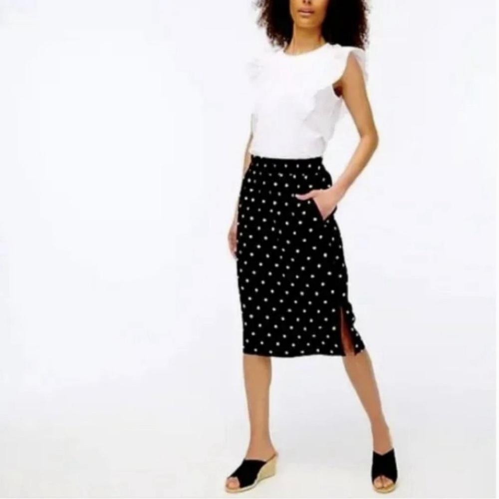NWT J. Crew Pull-on Skirt in Black Polka Dot